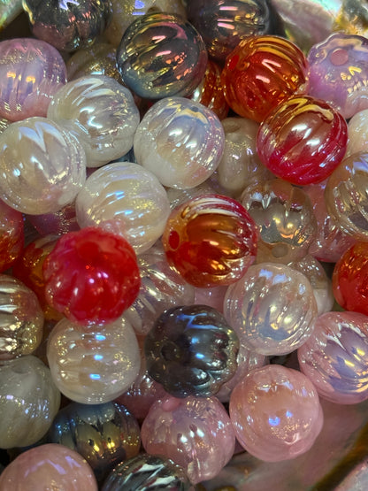 B60- (10PCS) 15mm Pumpkin/Latern Solid Galaxy Glitter Mix Acrylic Beads For DIY
