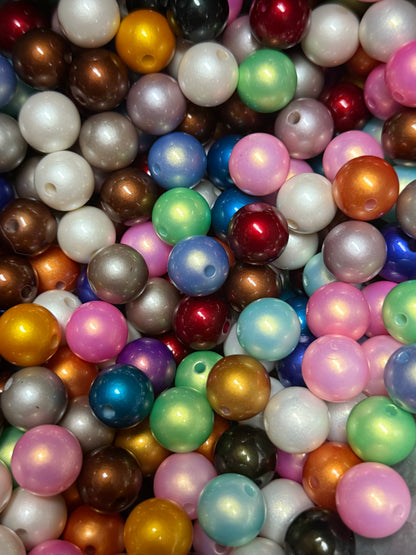 B61- (10PCS) 15mm Multi Colored Pearlescent Pearl Shimmer UVAB Round Acrylic Beads For DIY