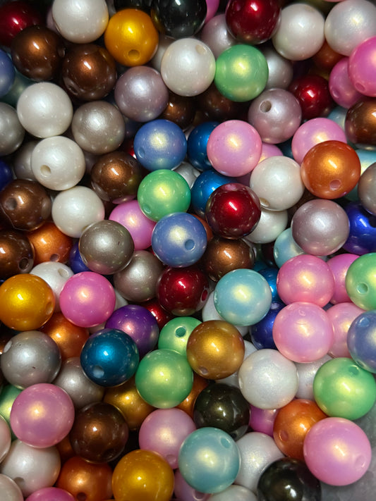 B61- (10PCS) 15mm Multi Colored Pearlescent Pearl Shimmer UVAB Round Acrylic Beads For DIY