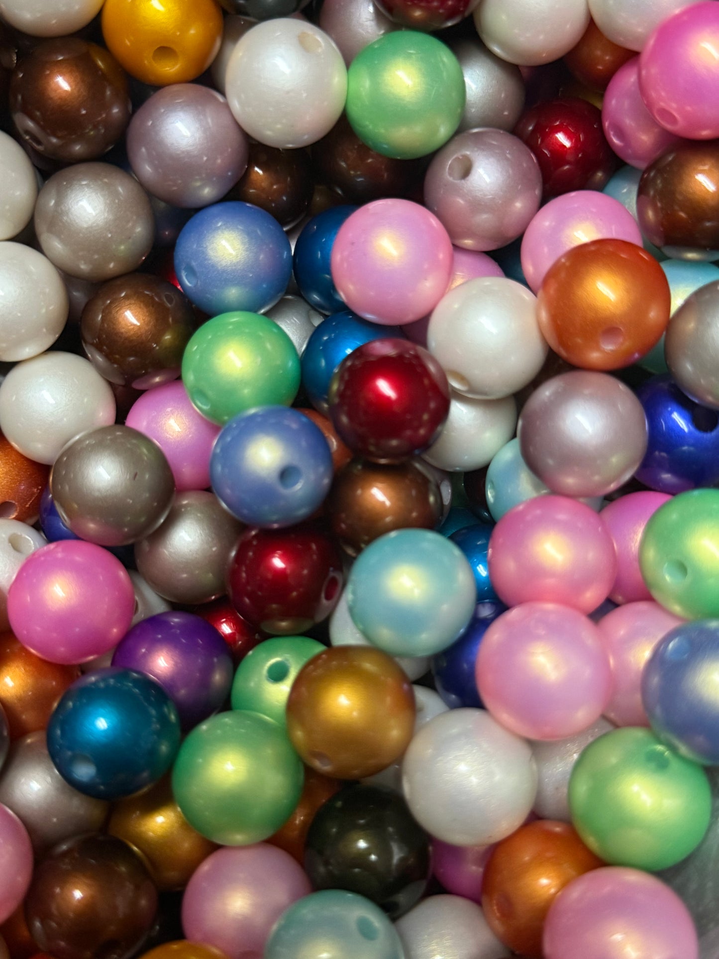 B61- (10PCS) 15mm Multi Colored Pearlescent Pearl Shimmer UVAB Round Acrylic Beads For DIY