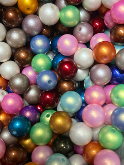 B61- (10PCS) 15mm Multi Colored Pearlescent Pearl Shimmer UVAB Round Acrylic Beads For DIY