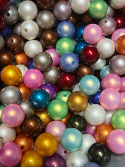B61- (10PCS) 15mm Multi Colored Pearlescent Pearl Shimmer UVAB Round Acrylic Beads For DIY