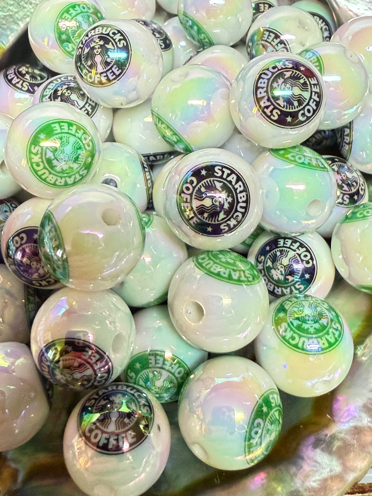 C/L B1- (10PCS) 15mm UVAB StarBucks Coffee Round Acrylic Beads For DIY