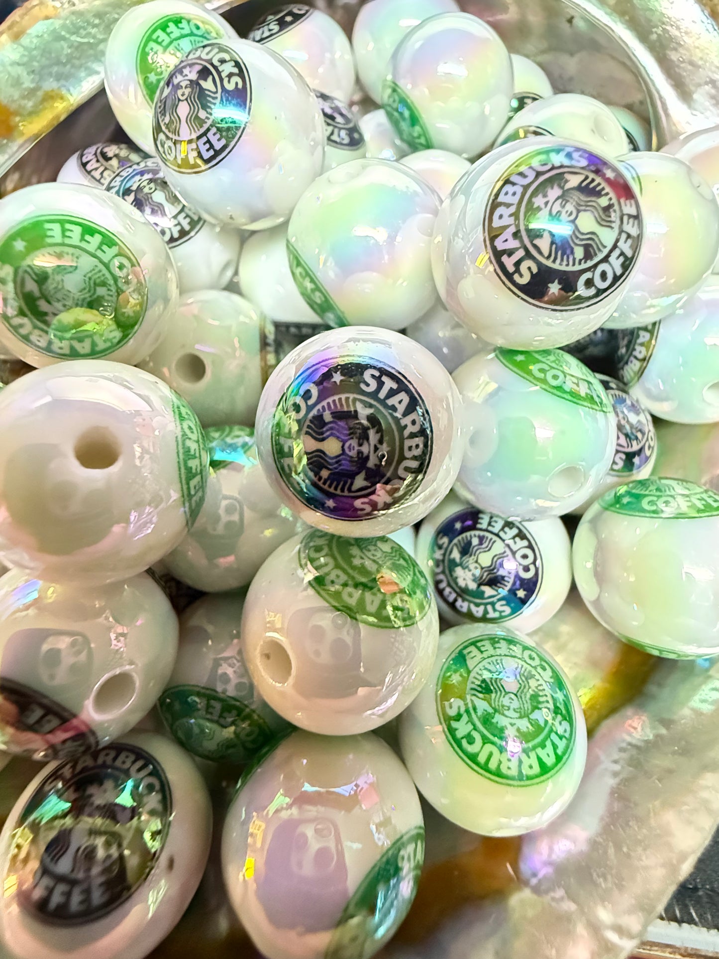 C/L B1- (10PCS) 15mm UVAB StarBucks Coffee Round Acrylic Beads For DIY