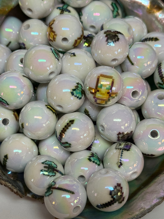 C/L B6- (10PCS) 15mm Mine Craft MIX Round UVAB Iridescent Rainbow Acrylic Beads For DIY
