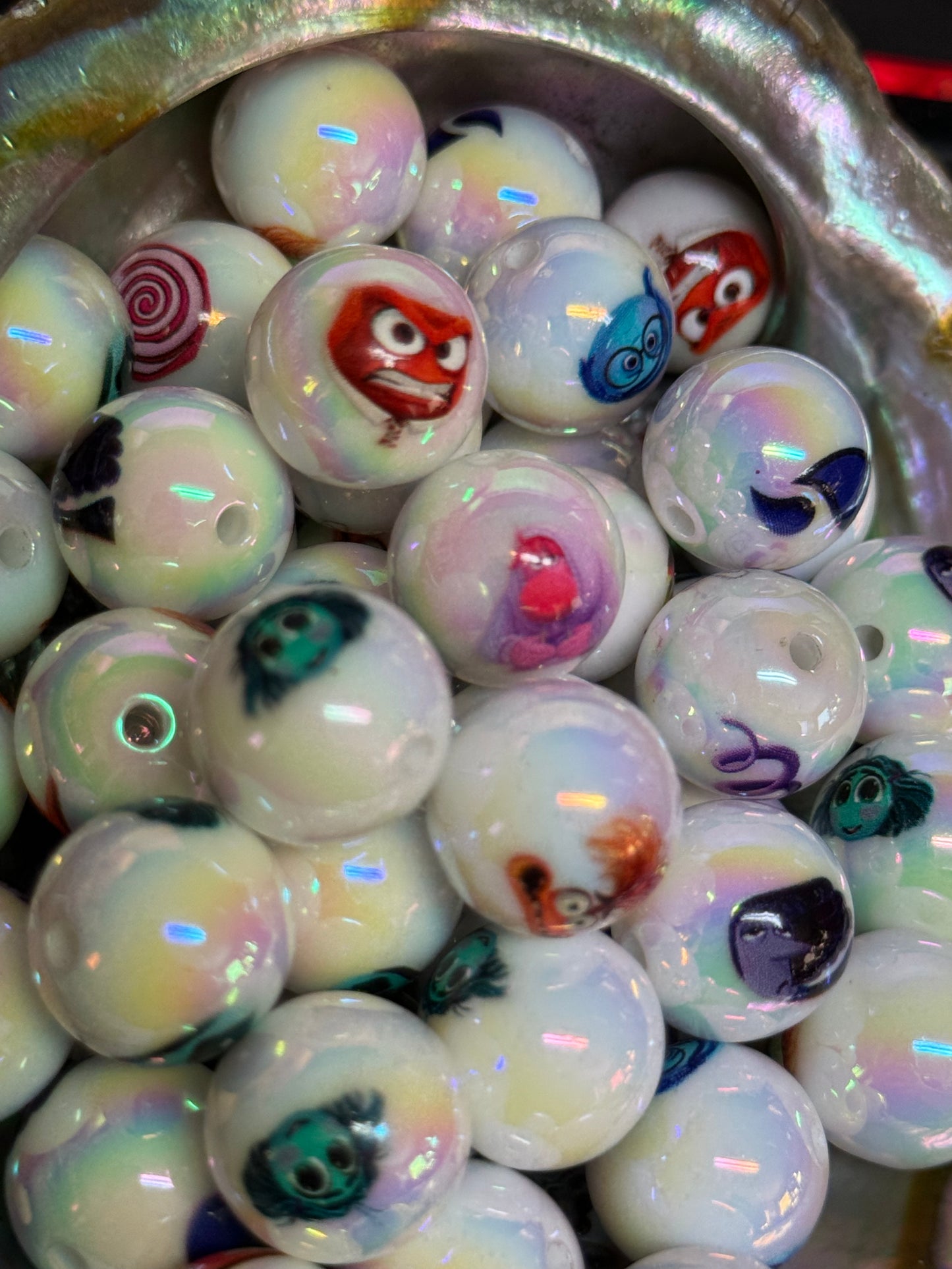 C/L B7- (10PCS) 15mm Inside Out MIX Round UVAB Iridescent Rainbow Acrylic Beads For DIY