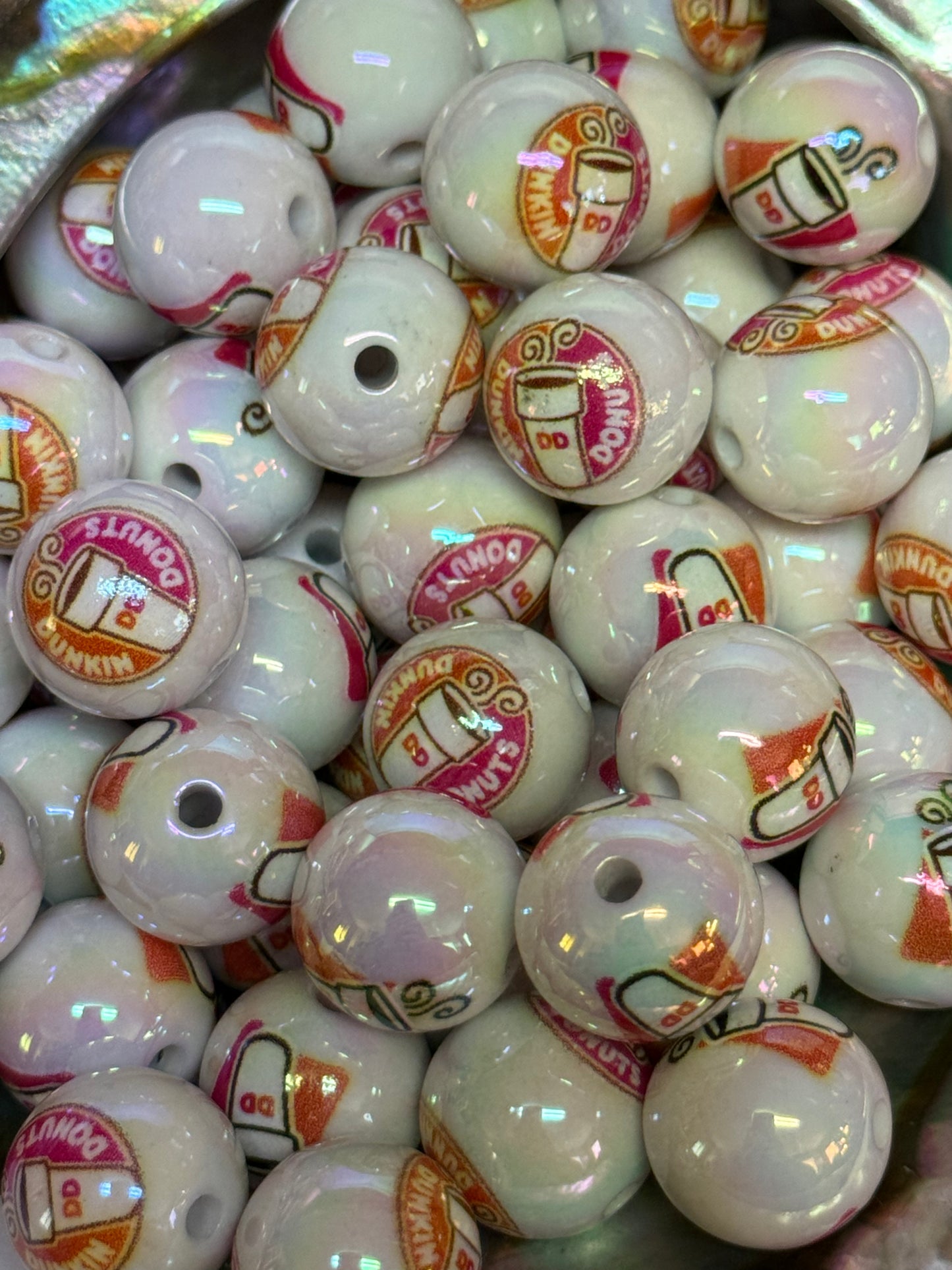 C/L B9- (10PCS) 15mm Dunkin Donut Coffee MIX Round UVAB Iridescent Rainbow Acrylic Beads For DIY