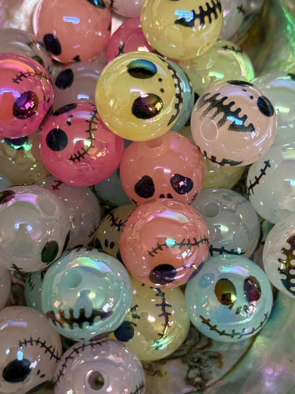 C/L B12- (10PCS) 15mm Jack Halloween Cartoon JELLY MIX Color Round UVAB Iridescent Rainbow Acrylic Beads For DIY