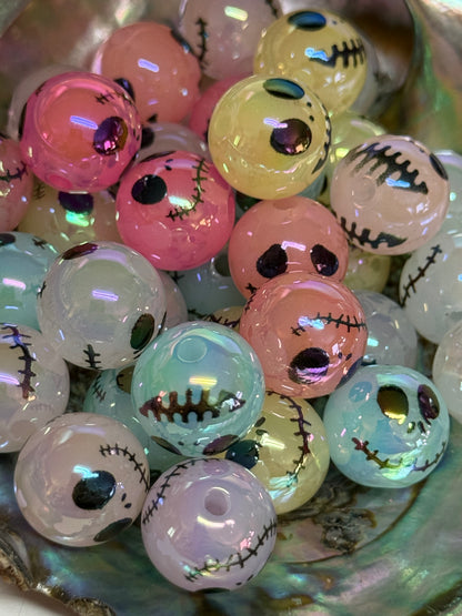 C/L B12- (10PCS) 15mm Jack Halloween Cartoon JELLY MIX Color Round UVAB Iridescent Rainbow Acrylic Beads For DIY