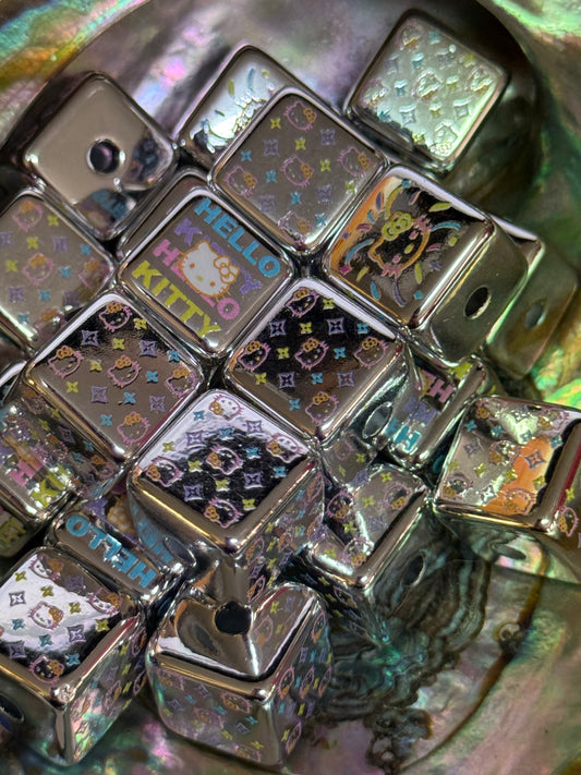 C/L B14- (10PCS) 15mm HK Silver W/Pastel MIX Color Cube UV Rainbow Acrylic Beads For DIY