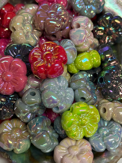 B/FL-4 (10PCS) 19mm 3D Flowers UVAB Mix Colors Acrylic Beads For DIY