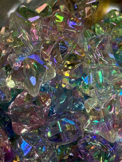 SB2-2 (10PCS) 19mm 3D Clear Translucent Iridescent Mixed Pastel Colors UVAB STARS Diamond Faceted Cut Acrylic Beads For DIY