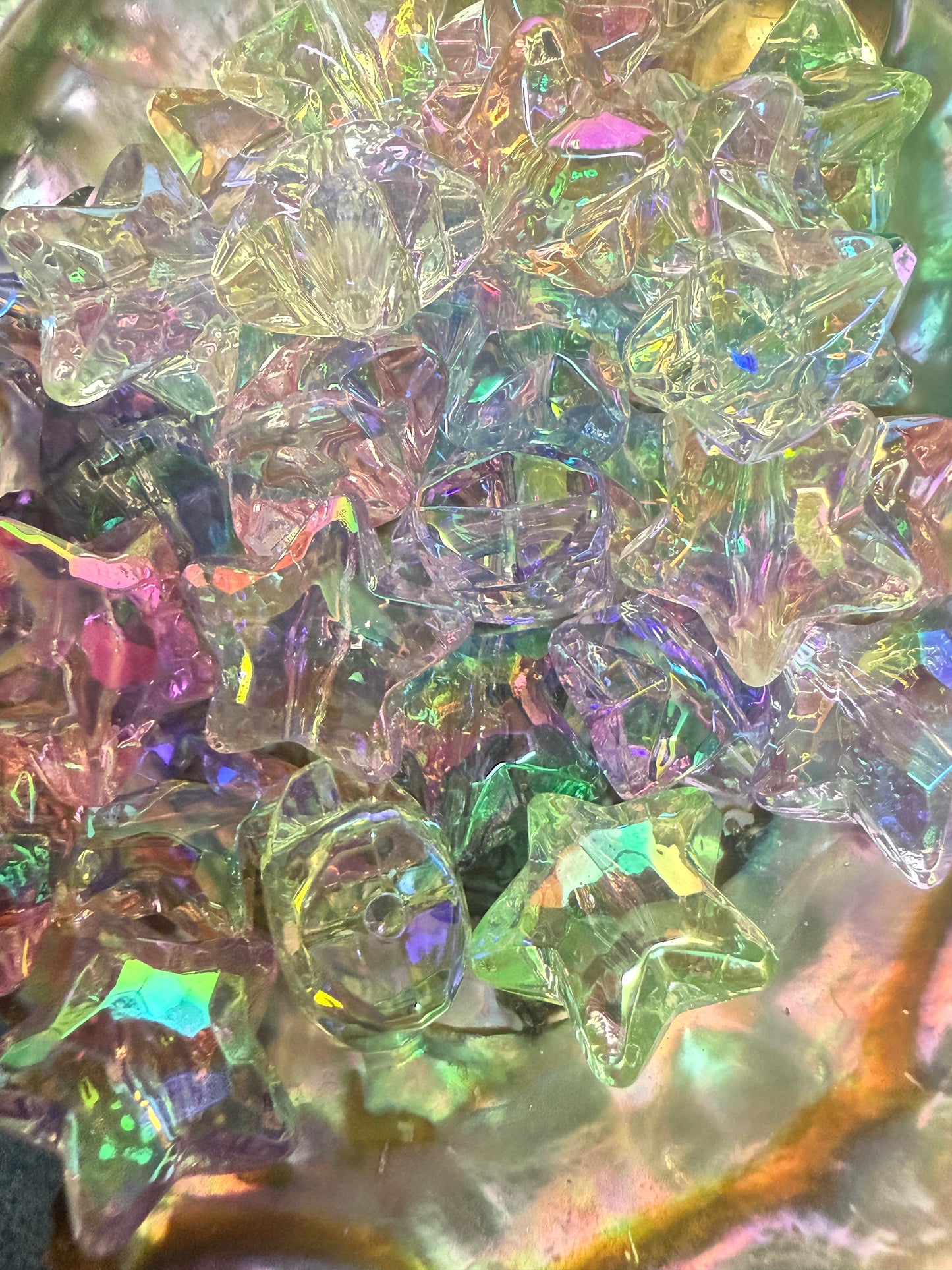SB2-2 (10PCS) 19mm 3D Clear Translucent Iridescent Mixed Pastel Colors UVAB STARS Diamond Faceted Cut Acrylic Beads For DIY