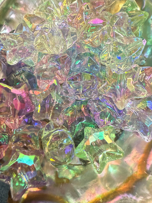 SB2-2 (10PCS) 19mm 3D Clear Translucent Iridescent Mixed Pastel Colors UVAB STARS Diamond Faceted Cut Acrylic Beads For DIY
