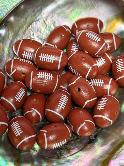 WB10- (1PC) 16mm FOOTBALL Sport Oval Shaped Beads Chunky Wood Beads For DIY
