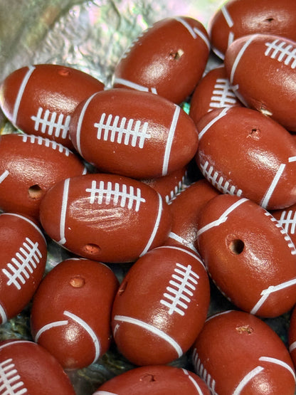 WB10- (1PC) 16mm FOOTBALL Sport Oval Shaped Beads Chunky Wood Beads For DIY