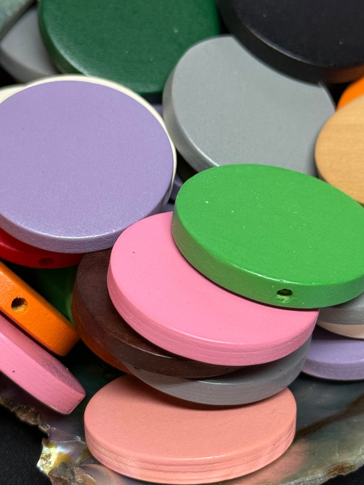 WB14- (10PCS) 29mm Flat Round Shaped Mixed Colors Wood Beads For DIY