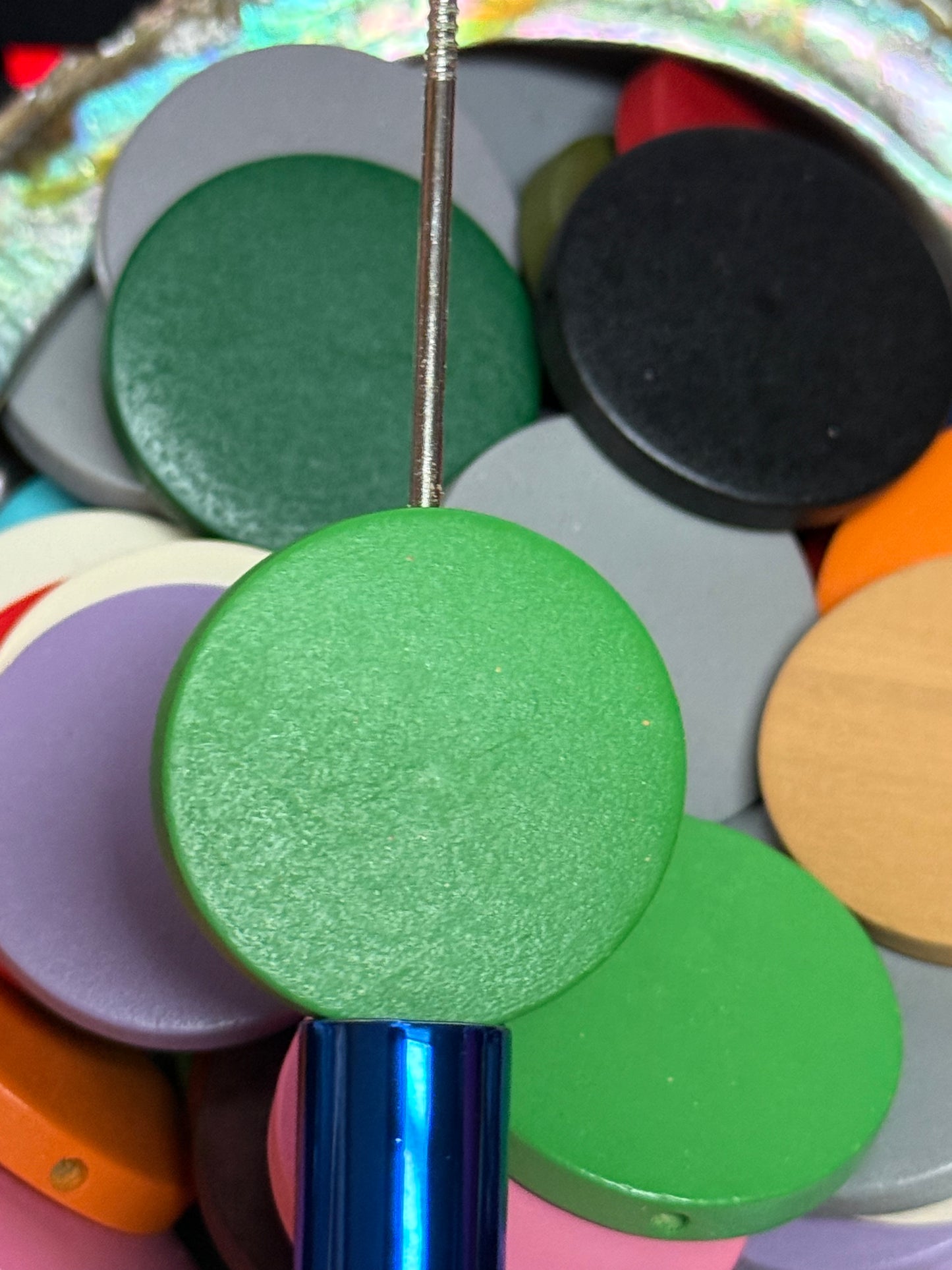 WB14- (10PCS) 29mm Flat Round Shaped Mixed Colors Wood Beads For DIY