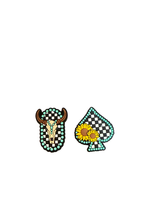 F/B49- (1PC) Choose Your Western Style Checkered Bull Or Sunflower Focal Bead For DIY