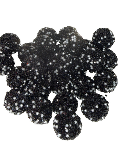 R115- (10PCS) 18mm Black/Silver Bubblegum Acrylic Rhinestone/Pearl Coated Beads for DIY