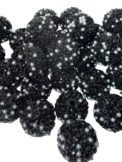 R115- (10PCS) 18mm Black/Silver Bubblegum Acrylic Rhinestone/Pearl Coated Beads for DIY