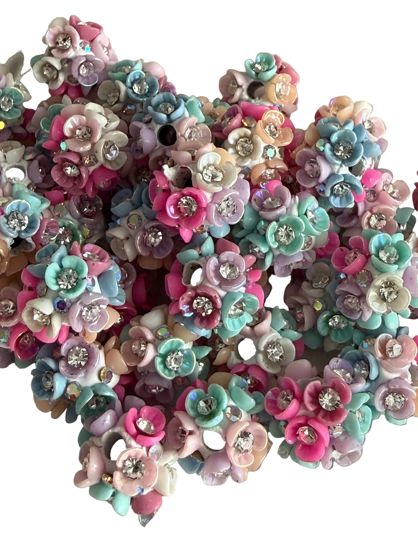R126- (5PCS) 13mm Fancy Round Mixed Colors Flowers/Rhinestones/Gems/ Clay Beads for DIY