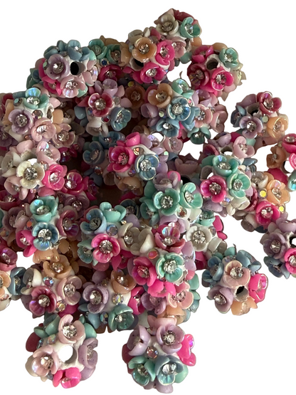 R126- (5PCS) 13mm Fancy Round Mixed Colors Flowers/Rhinestones/Gems/ Clay Beads for DIY