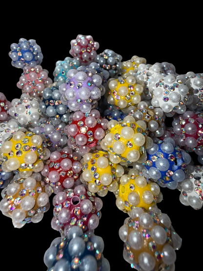 R128- (5PCS) 14mm Beautiful Fancy Round Multicolor Rhinestone/Pearl Acrylic Beads