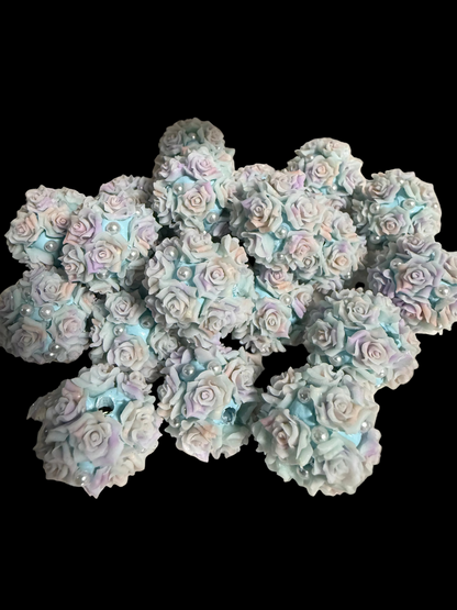 R132- (5PCS) 21mm Round Pastel W/ Multicolored Roses W/ Pearls Clay Beads for DIY