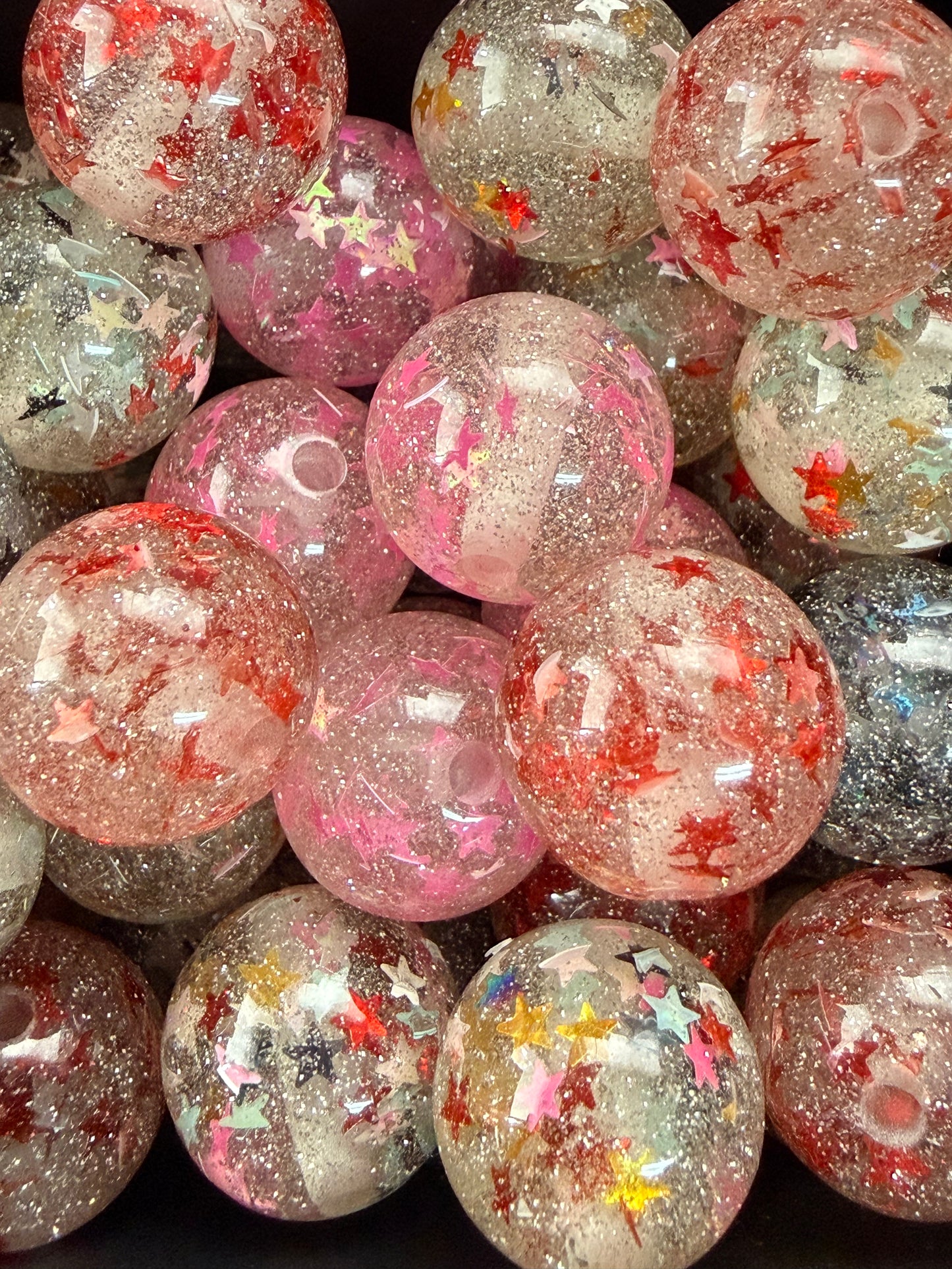 B83- (10PCS) 16mm Round UVAB Multi Colors Clear W/ Glitter & Star Confetti Iridescent Galaxy Beads for DIY