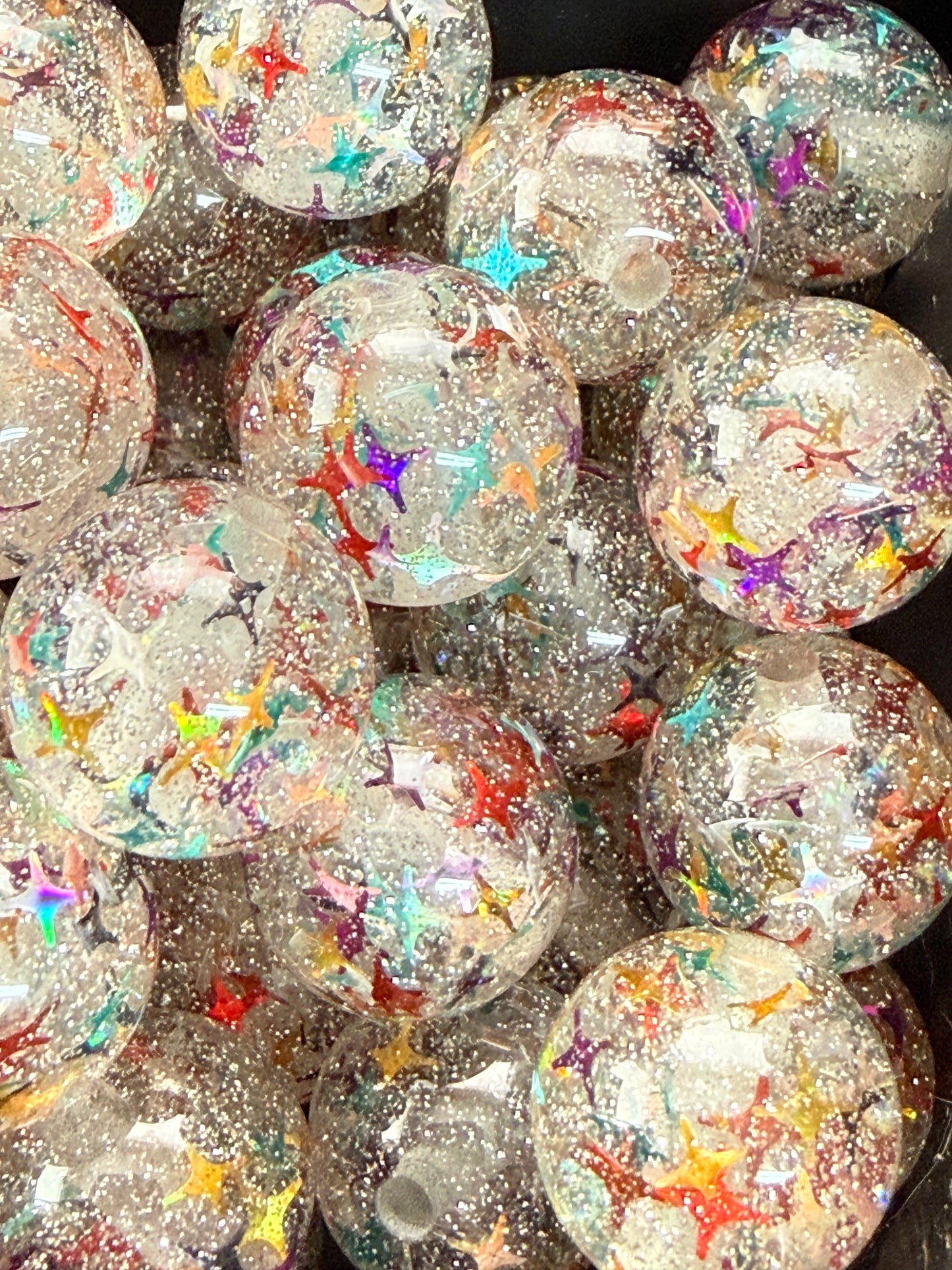 B84- (10PCS) 16mm Round UV Clear W/ Glitter & Multi Color Star Confetti Iridescent Galaxy Beads for DIY