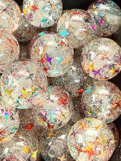B84- (10PCS) 16mm Round UV Clear W/ Glitter & Multi Color Star Confetti Iridescent Galaxy Beads for DIY