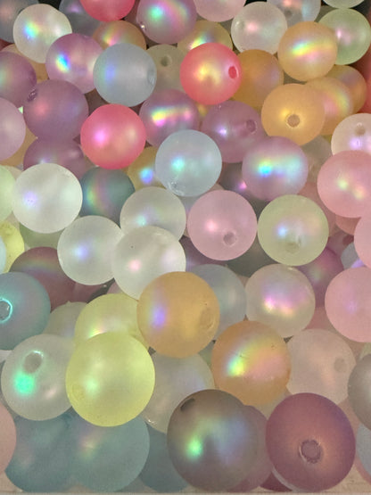 B87- (10PCS) 15mm Light Pastel W/ Aura Rainbow Transparent Matte Acrylic Beads For DIY