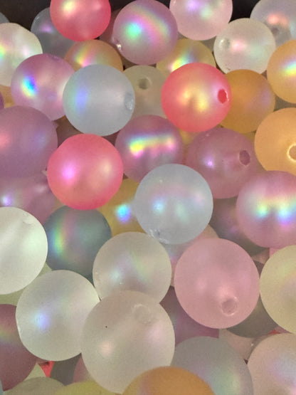 B87- (10PCS) 15mm Light Pastel W/ Aura Rainbow Transparent Matte Acrylic Beads For DIY