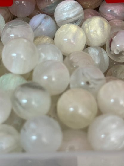 B89- (10PCS) 15mm Pastel Rainbow UV Cateye Galaxy Milky Way Iridescent Glitter Acrylic Beads for DIY