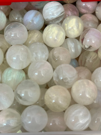 B89- (10PCS) 15mm Pastel Rainbow UV Cateye Galaxy Milky Way Iridescent Glitter Acrylic Beads for DIY
