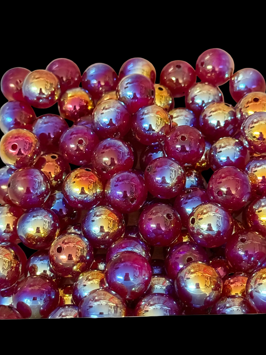 B101- (10PCS) 15mm Burgundy AURA Rainbow UVAB Galaxy Iridescent Glitter Beads for DIY