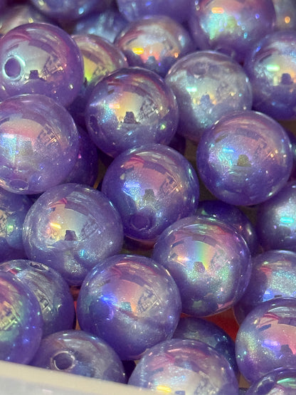 B104- (10PCS) 15mm GLOW Purple Rainbow UVAB Galaxy Iridescent Glitter Acrylic Beads to DIY