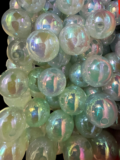 B111- (10PCS) 16mm UVAB White/Blue tint Galaxy Glitter Shimmer W/Green Glow Iridescent Rainbow Acrylic