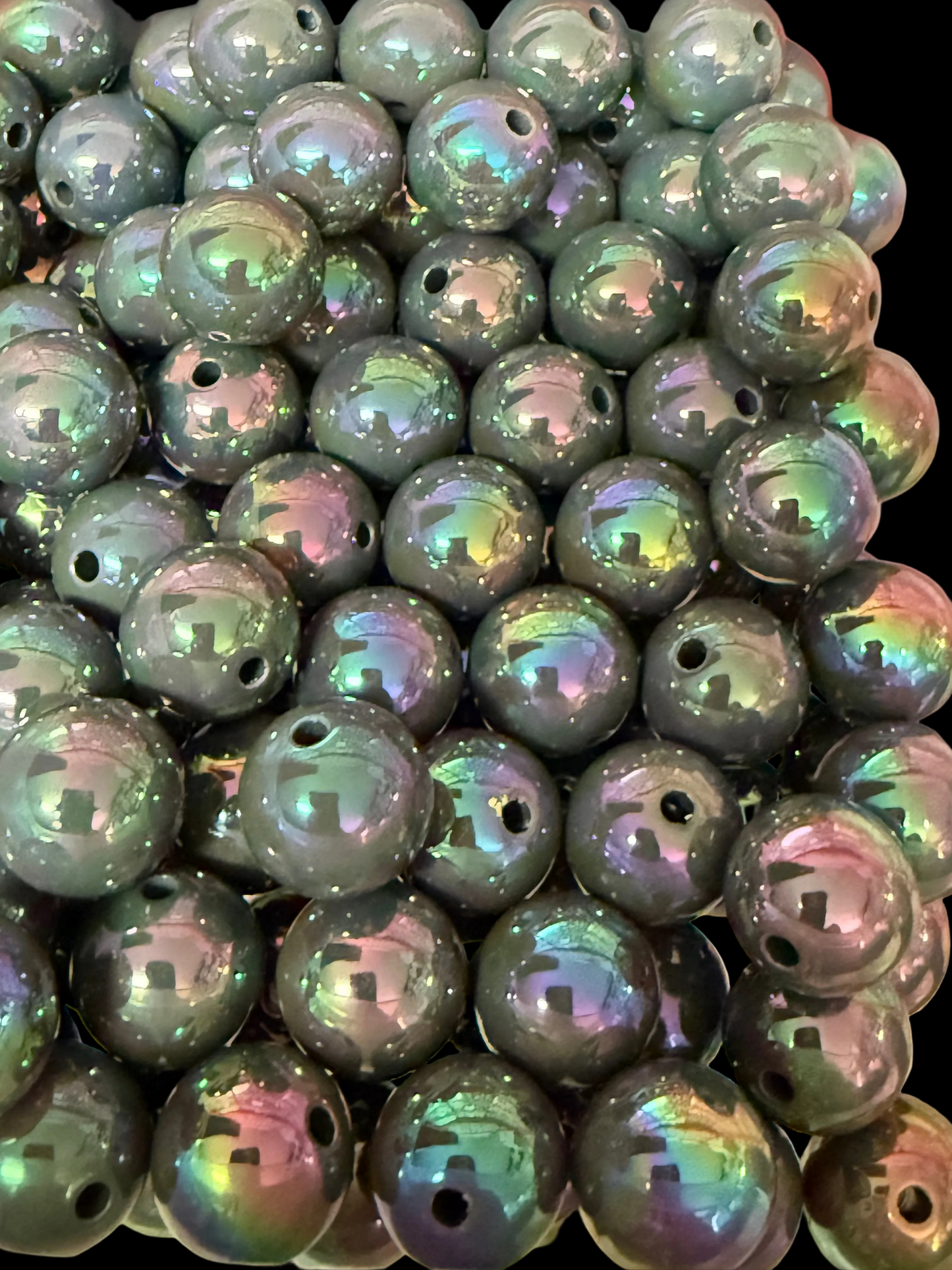 B114- (10PCS) 15mm DARK GRAY UVAB  Rainbow Iridescent Round Acrylic Beads for DIY