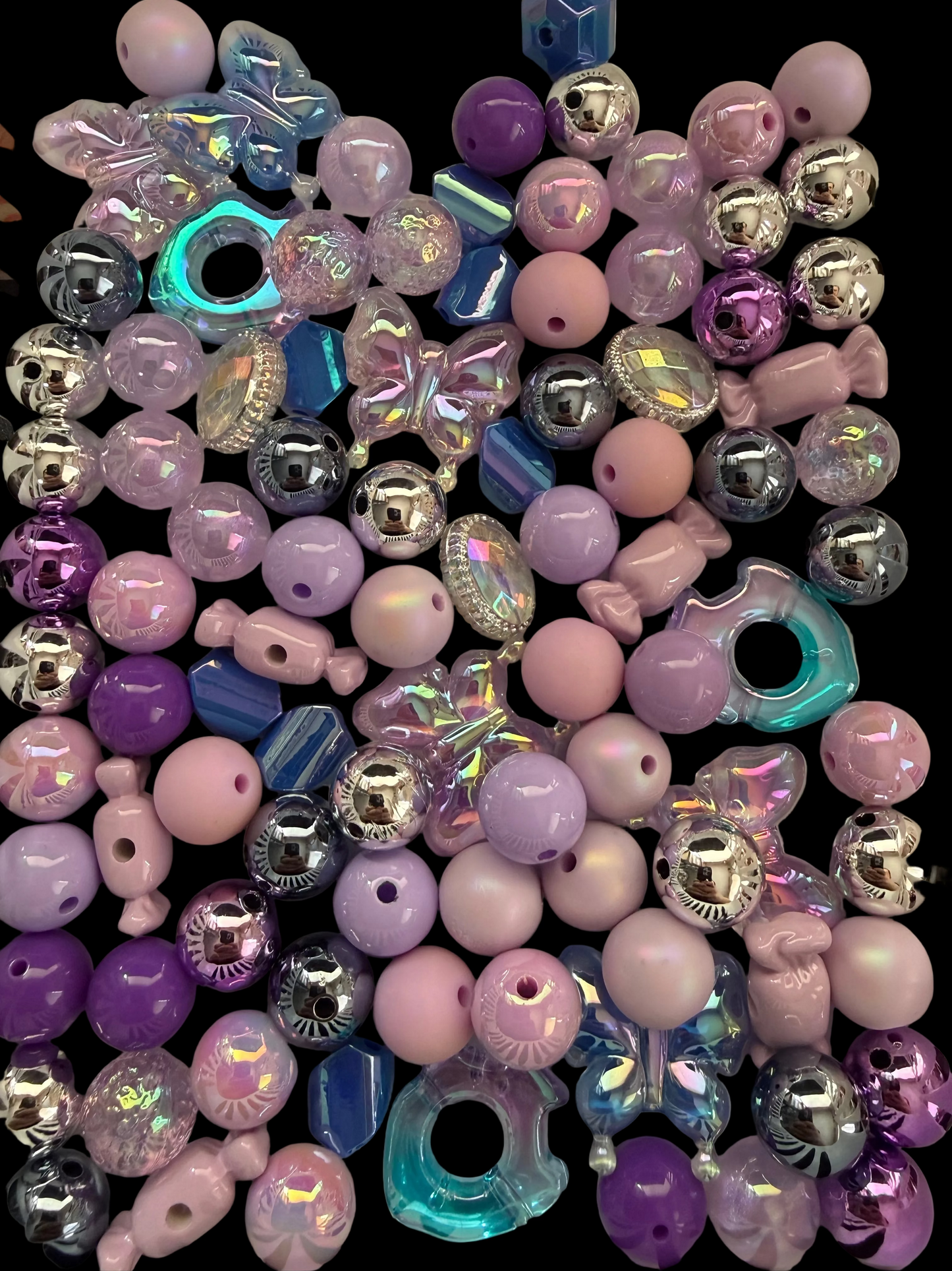 BM1- 216gm of MIXED Pinks/Purples/Blues/Silver Colors Acrylic Beads For DIY