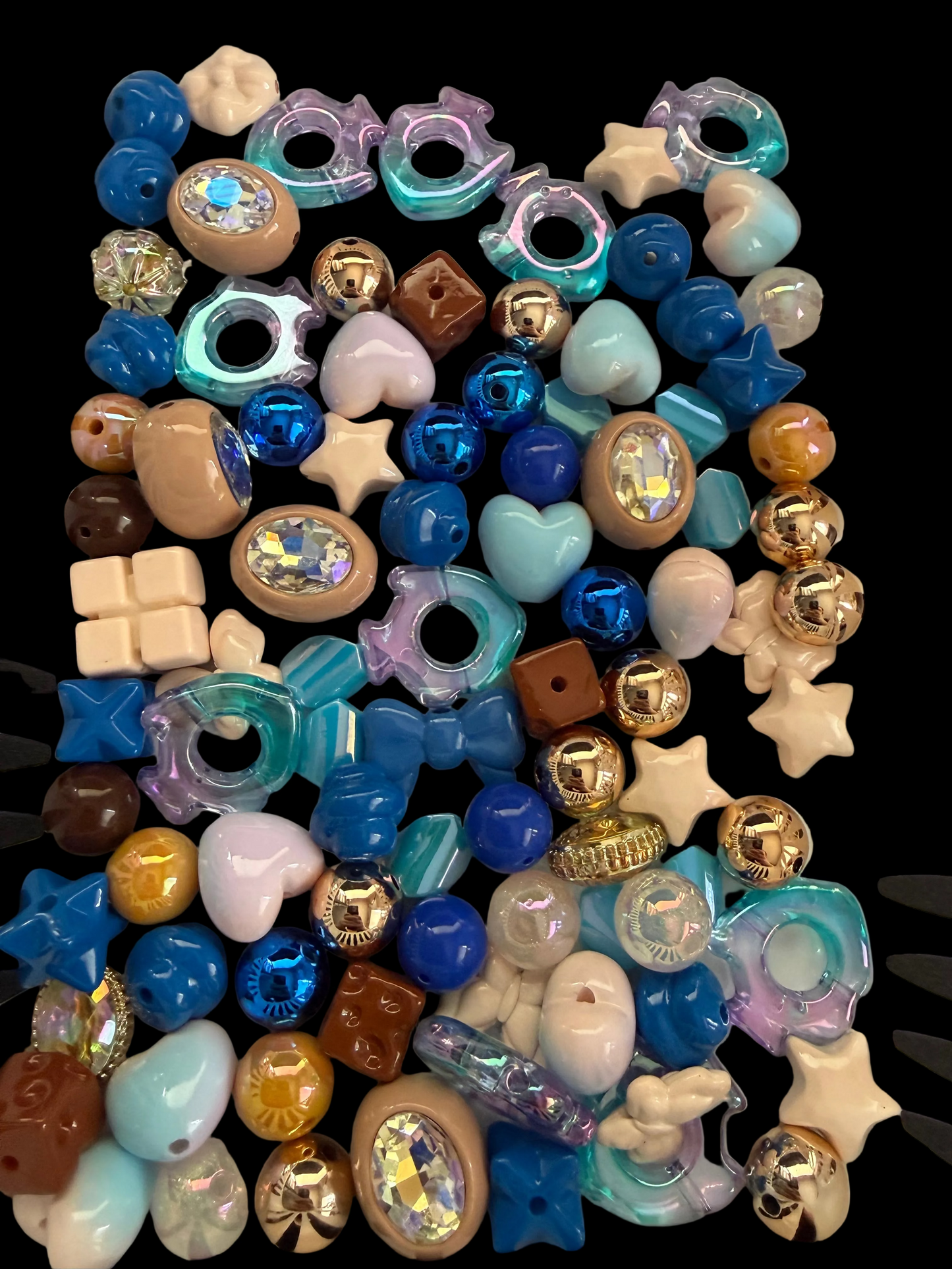 BM2- 227gm of MIXED Blues/browns/Gold Colors Acrylic Beads For DIY