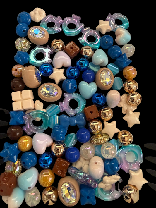 BM2- 227gm of MIXED Blues/browns/Gold Colors Acrylic Beads For DIY