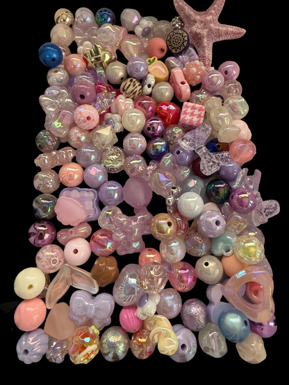 BM7- 323gm of MIXED UVAB White/purples/pink Colors Acrylic Beads For DIY