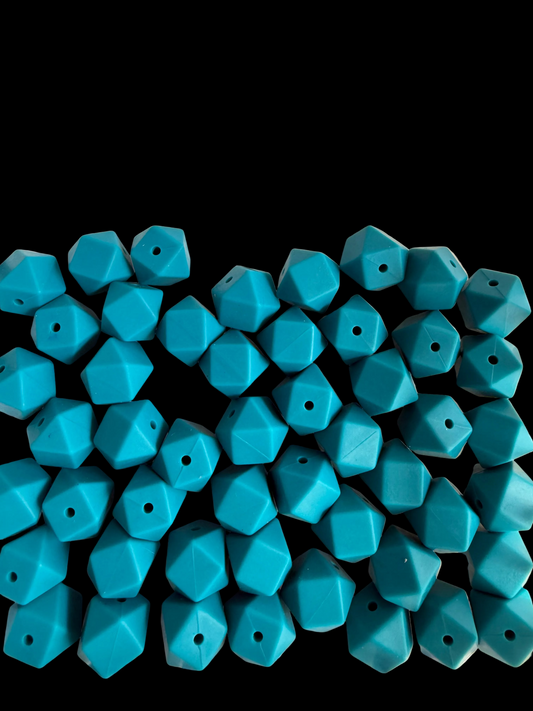SILB22- (10PCS) 18mm Hexagon AZUL BLUE Color SILICONE beads for DIY