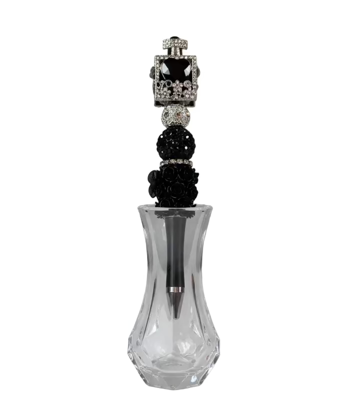 (1PC)Handcrafted Beaded Luxury BLING Beaded Pen with Glitz Design Colorful Beads & Large Alloy SILVER PERFUME BOTTLE topper Stylish Writing Accessory for Notes Letter