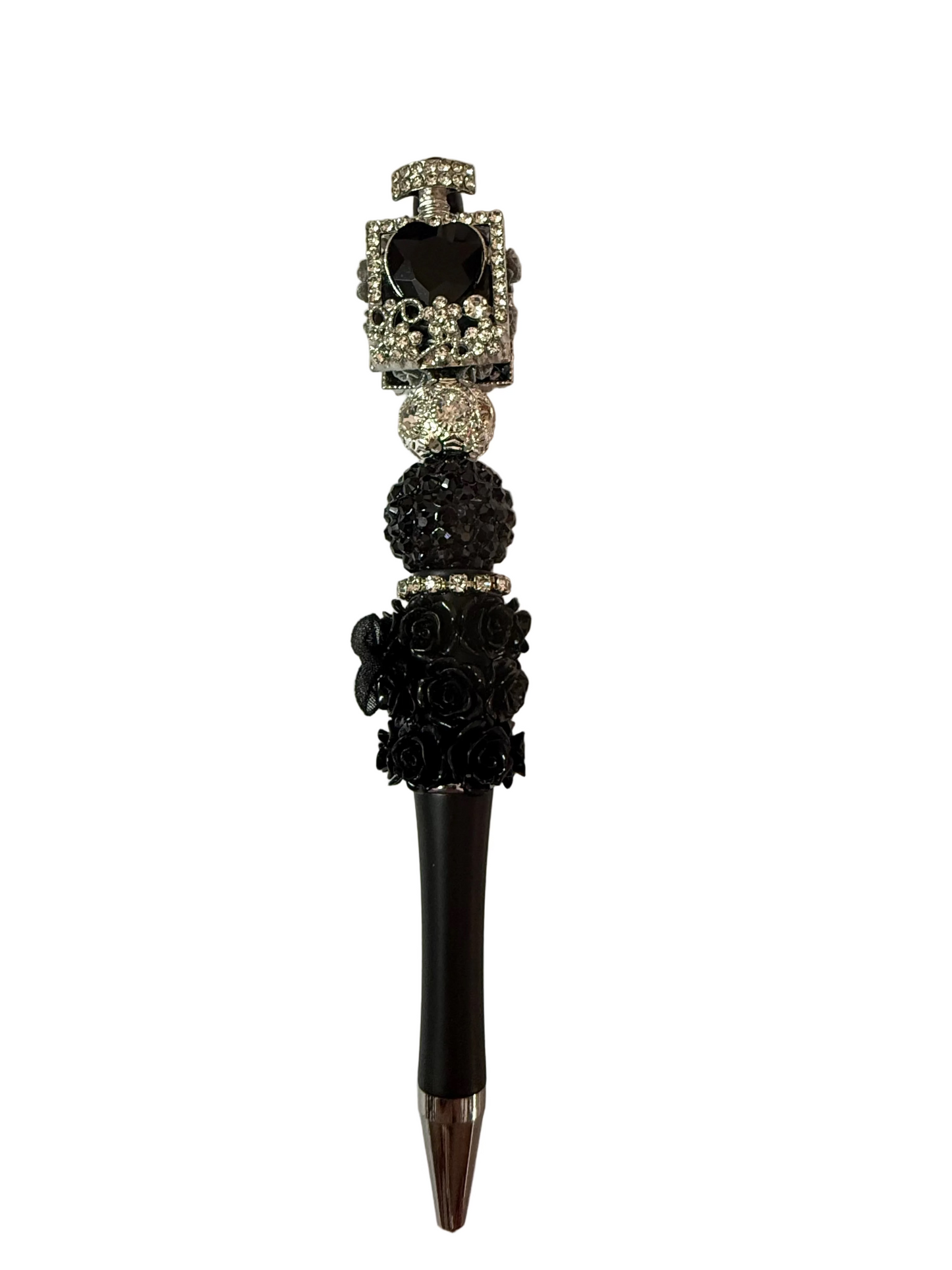 (1PC)Handcrafted Beaded Luxury BLING Beaded Pen with Glitz Design Colorful Beads & Large Alloy SILVER PERFUME BOTTLE topper Stylish Writing Accessory for Notes Letter