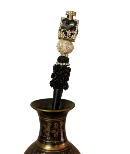 (1PC)Handcrafted Beaded Luxury BLING Beaded Pen with Glitz Design Colorful Beads & Large Alloy GOLD PERFUME BOTTLE topper Stylish Writing Accessory for Notes Letter