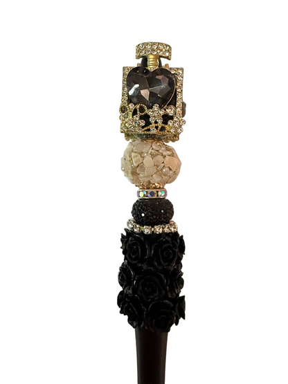 (1PC)Handcrafted Beaded Luxury BLING Beaded Pen with Glitz Design Colorful Beads & Large Alloy GOLD PERFUME BOTTLE topper Stylish Writing Accessory for Notes Letter