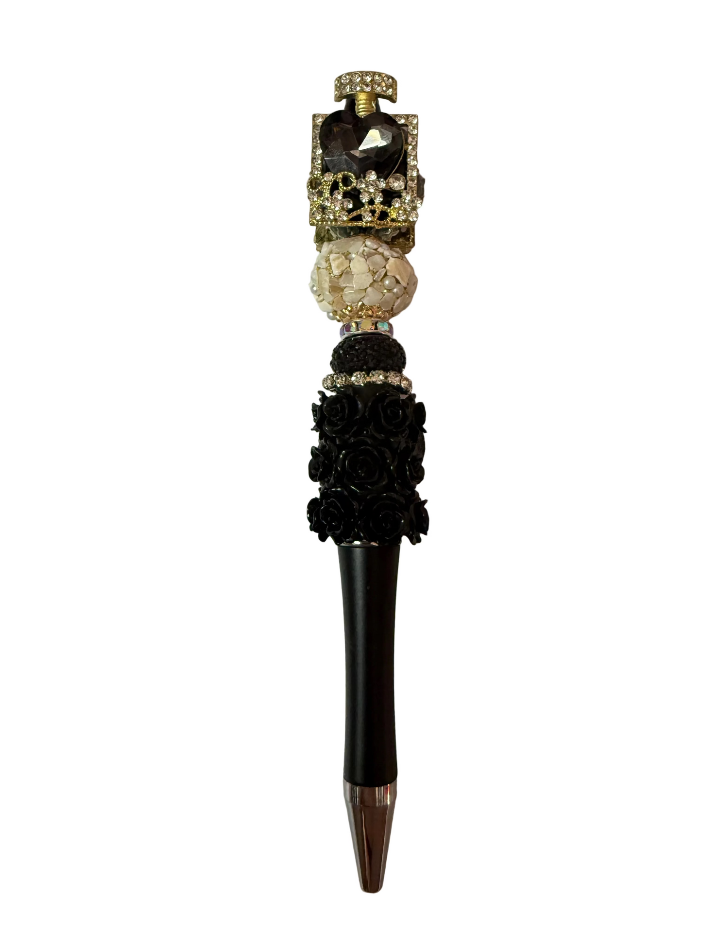(1PC)Handcrafted Beaded Luxury BLING Beaded Pen with Glitz Design Colorful Beads & Large Alloy GOLD PERFUME BOTTLE topper Stylish Writing Accessory for Notes Letter